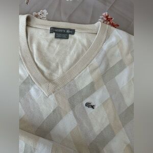Lacoste Men's V-Neck Sweater in Cream and Gray